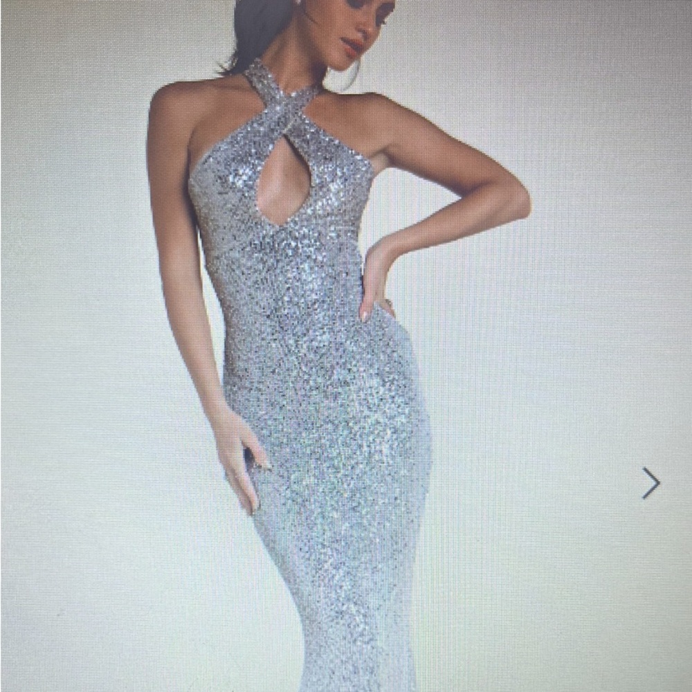 VENUS Silver Sequin Halter Gown